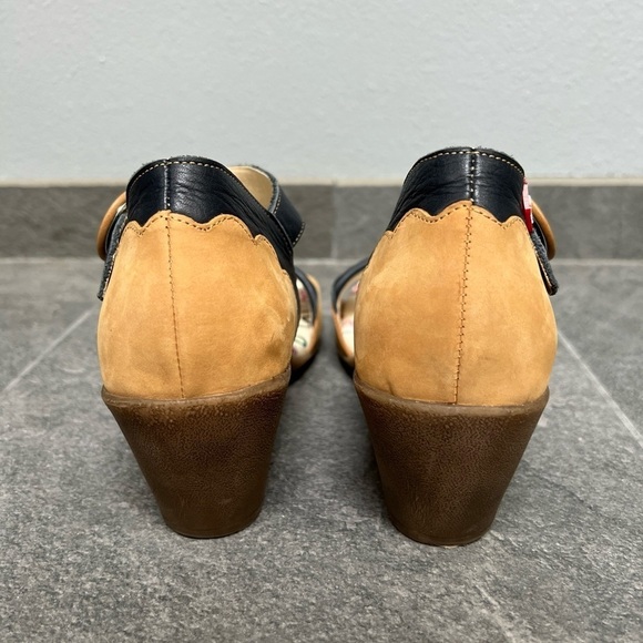 Clamp Women’s Open‎ Toe Leather Comfort Sandal Heels Tan & Navy - Picture 6 of 10